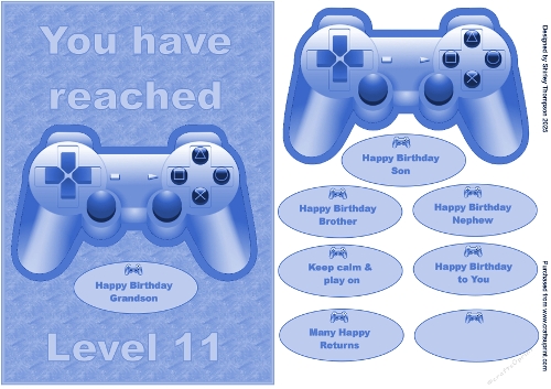 A5 male gamer quick card in blue (age 11).