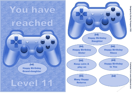 A5 female gamer quick card in blue (age 11).