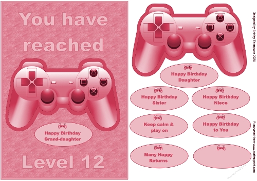 A5 female gamer quick card in red (age 12).