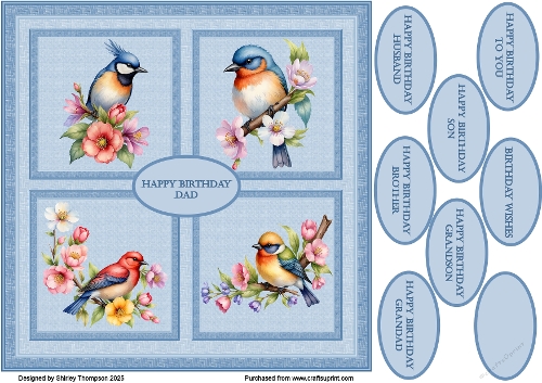 8 x 8 lovely spring birds quick card front.