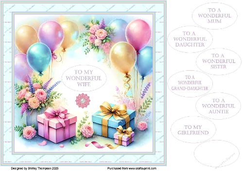 8 x 8 balloons & gifts quick card front.