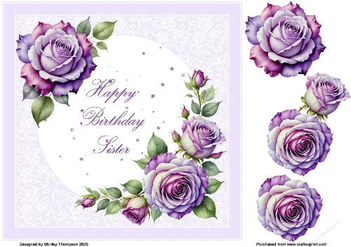 8 x 8 purple roses step by step card front (Sister).