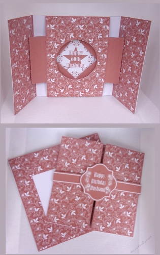 5.5 x 5.5 gate fold age shutter card with matching envelope (Brown).
