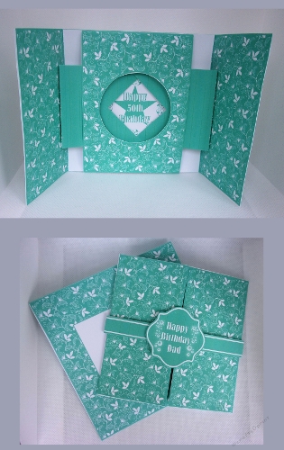 5.5 x 5.5 gate fold age shutter card with matching envelope (Green).