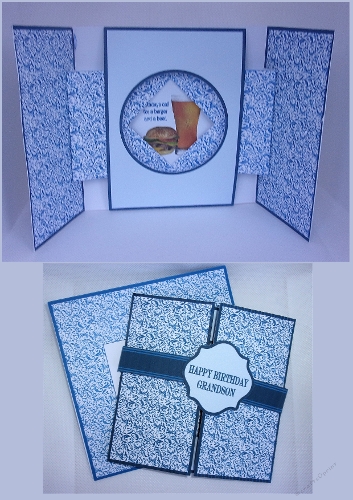 5.5 x 5.5 gate fold shutter card with matching envelope (Blue).