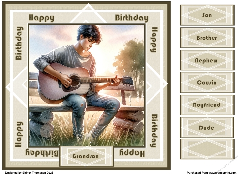 8 x 8 playing guitar quick card front.