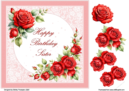 8 x 8 red roses step by step card front.