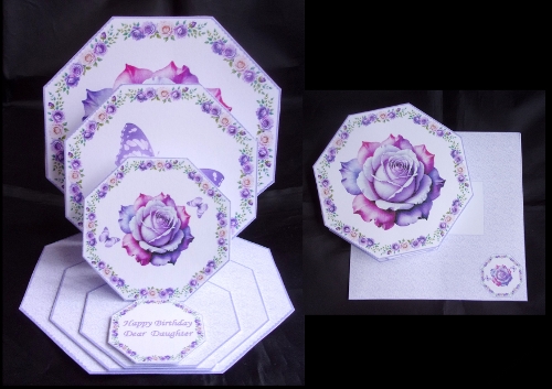 Purple rose triple easel card with matching envelope.