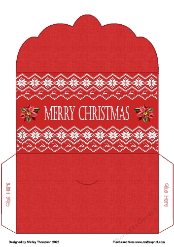 Red scalloped edged Merry Christmas money wallet.