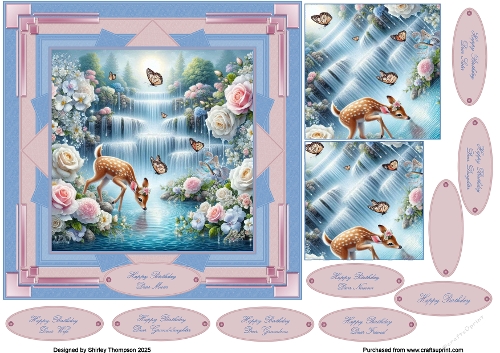 6 x 6 cute deer at waterfall step by step card front.