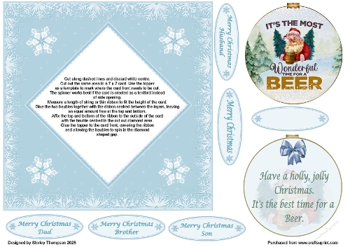 7 x 7 Christmas bauble spinner card front.