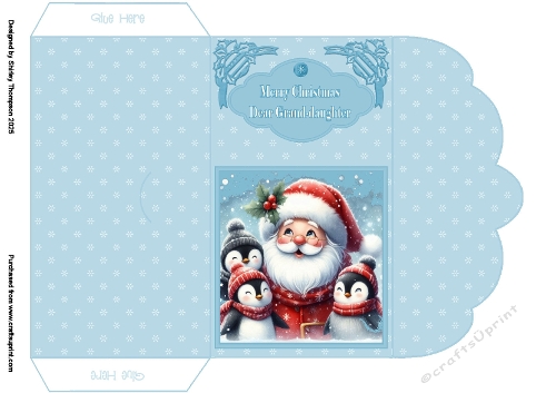Pale blue Santa & penguin friends money wallet (Grand-daughter).