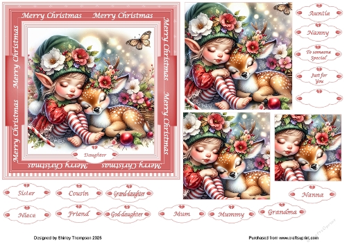 6in sleeping elf & deer step by step card front.