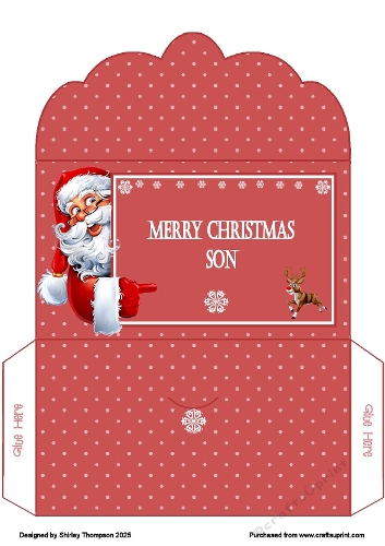 Red pointing Santa money wallet (Son).