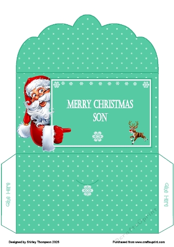Green pointing Santa money wallet (Son).