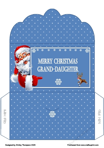 Blue pointing Santa money wallet (Grand-daughter).