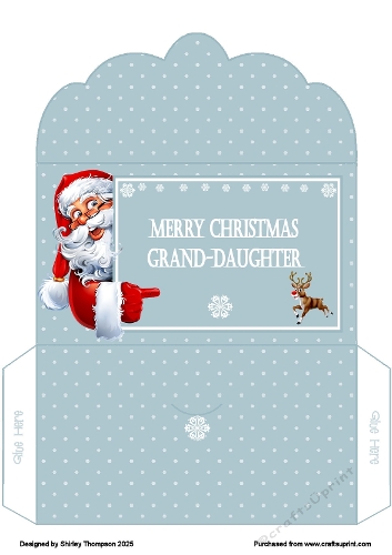 Grey pointing Santa money wallet (Grand-daughter).