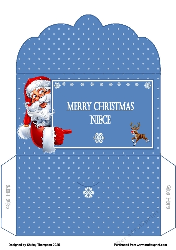 Blue pointing Santa money wallet (Niece).
