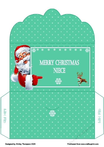 Green pointing Santa money wallet (Niece).