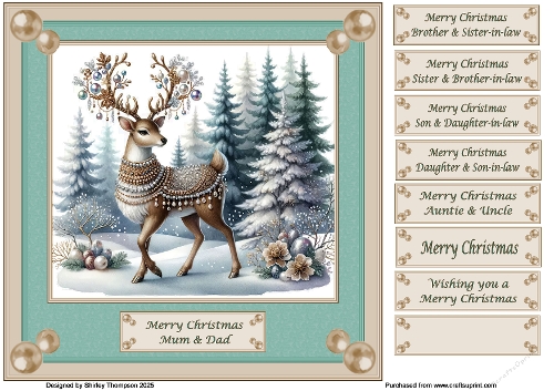 8 x 8 bejewelled reindeer quick card front.