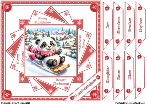 8 x 8 sliding panda quick card front (Red).