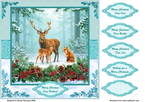8 x 8 Winter forest scene quick card front.