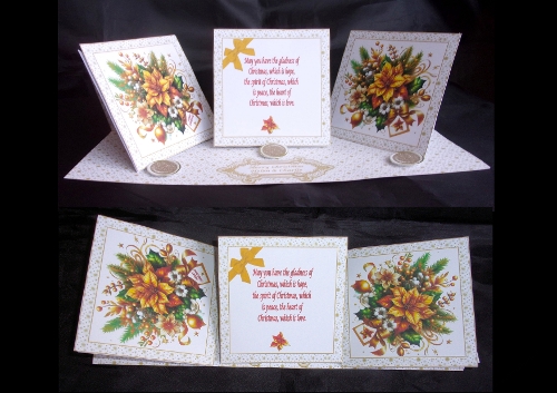 Golden poinsettia twisted triple easel card.