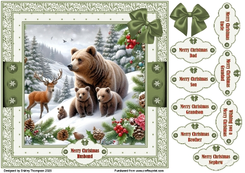 8 x 8 Bear family in the snow quick card front.