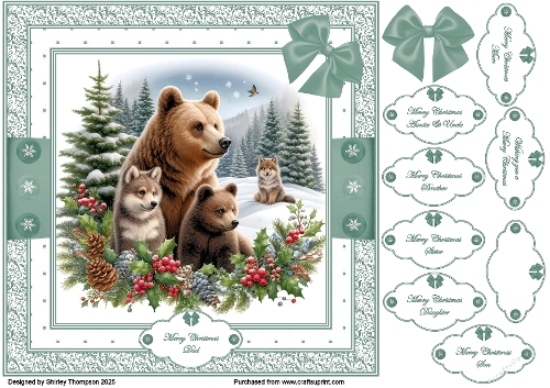 8 x 8 Bears in winter forest quick card front.