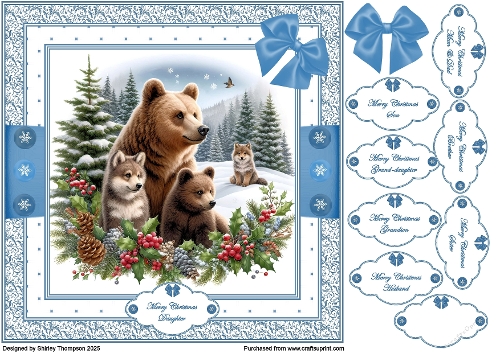 8 x 8 Bears in winter forest quick card front.