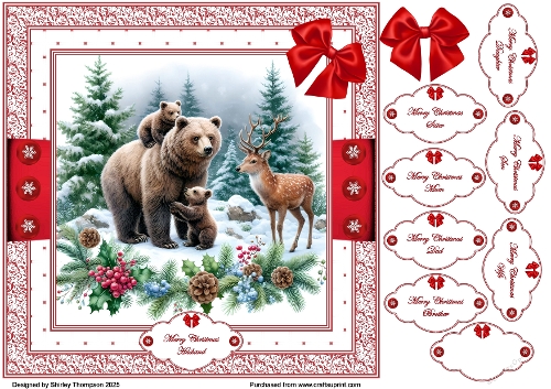 8 x 8 Bears in winter forest quick card front.