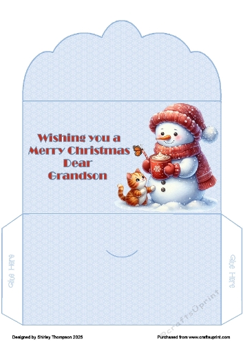 Cute snowman with kitten money wallet (Grandson).