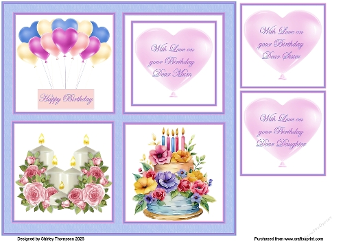8 x 8 balloons, cake & candles quick card front.