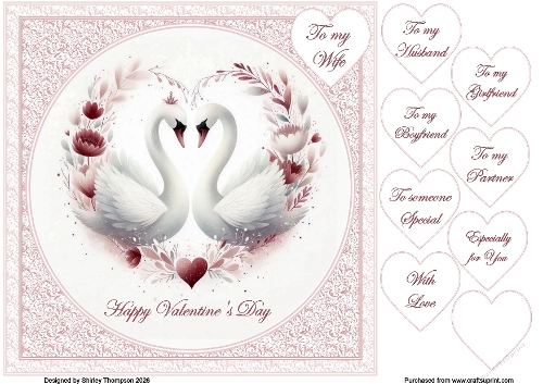 8 x 8 Valentines swans quick card front.