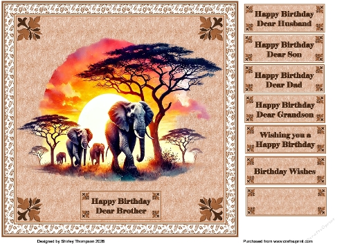 8 x 8 Elephant troupe quick card front.