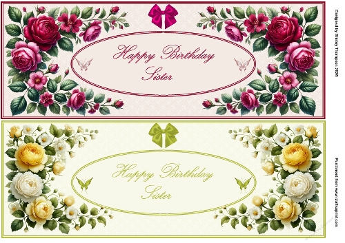 Pair of floral DL quick card fronts (Sister).