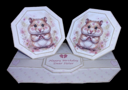 Cute hamsters octagonal double easel card with matching envelope.