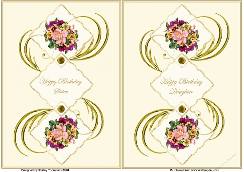 Pair of floral A5 quick card fronts (Sister & Daughter).