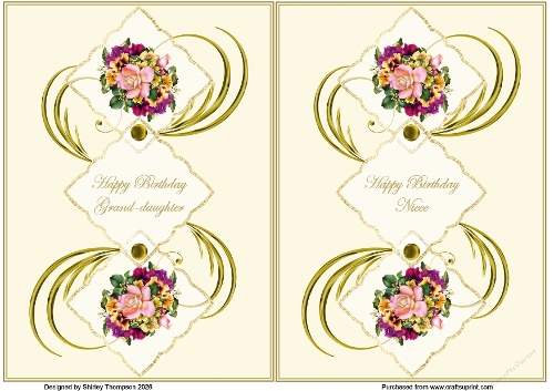 Pair of floral A5 quick card fronts (Grand-daughter & Niece).