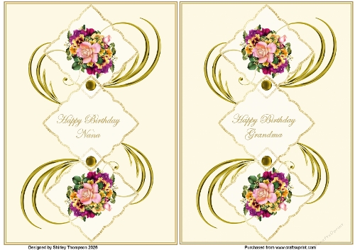 Pair of floral A5 quick card fronts (Nana & Grandma).