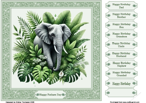 8 x 8 elephant quick card front.
