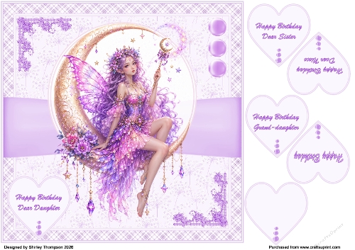 8 x 8 lilac moon fairy quick card front.