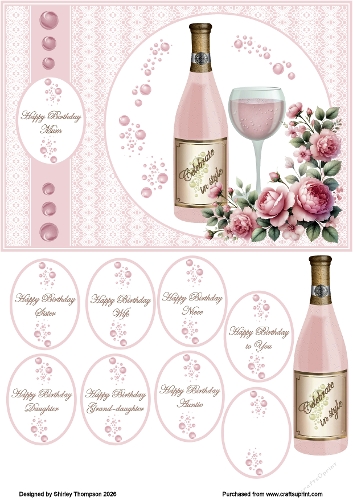 A5 pink champagne quick card front.