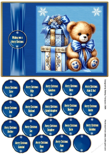A5 Teddy bear and presents quick card front.