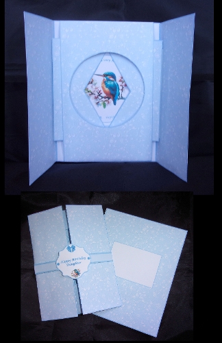  7 x 5 in gatefold shutter card with matching envelope (Blue).