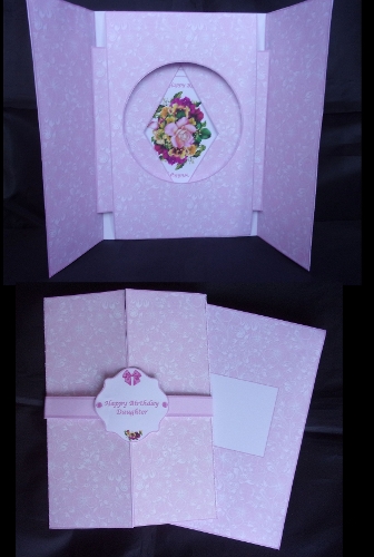  7 x 5 in gatefold shutter card with matching envelope (Pink).