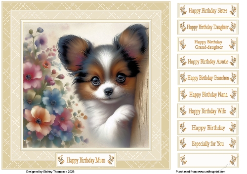 8 x 8 peeping puppy quick card front (Beige).