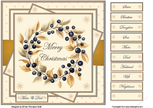 8 x 8 Gold & beige wreath quick card front.