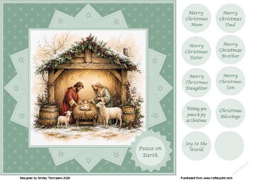 8 x 8 nativity scene quick card front (Green).