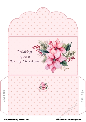 Pink poinsettia scalloped edged money wallet.